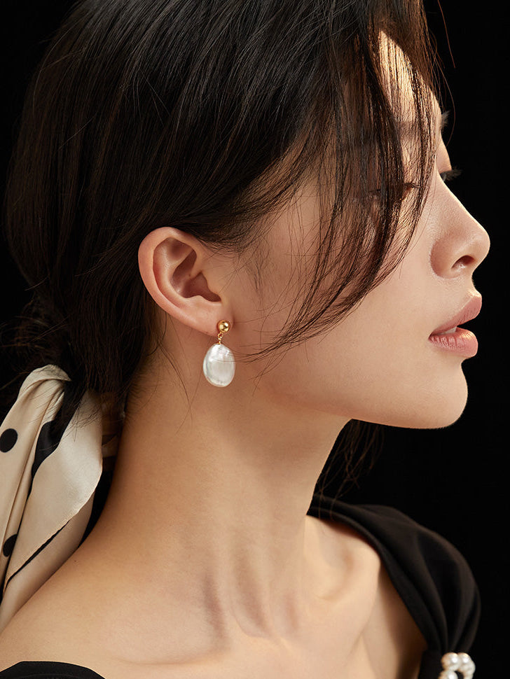 The Lumière Coin Pearl Drop Earrings | S925 Sterling Silver