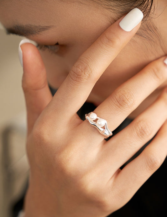 The Ondine Dual Pearl Wave Ring | S925 Sterling Silver