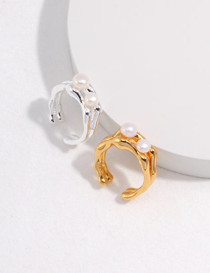 The Ondine Dual Pearl Wave Ring | S925 Sterling Silver
