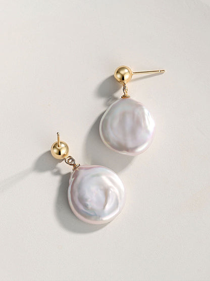 The Lumière Coin Pearl Drop Earrings | S925 Sterling Silver