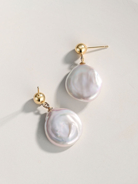 The Lumière Coin Pearl Drop Earrings | S925 Sterling Silver