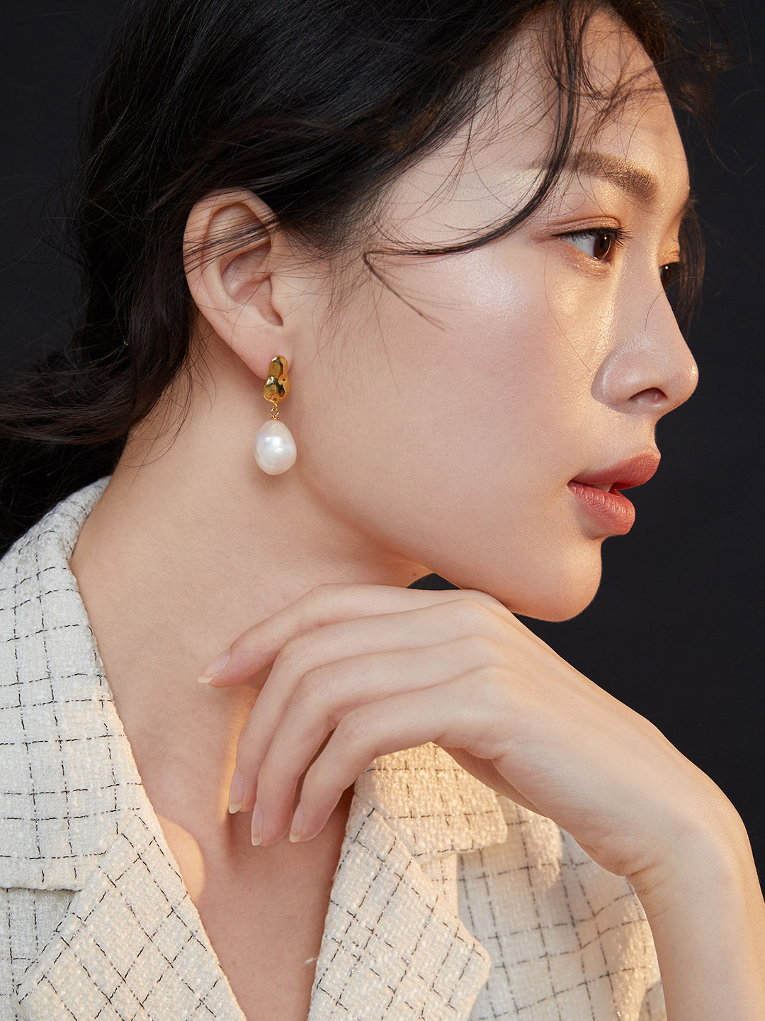 The Solene Organic Metal & Pearl Drop Earrings | S925 Sterling Silver