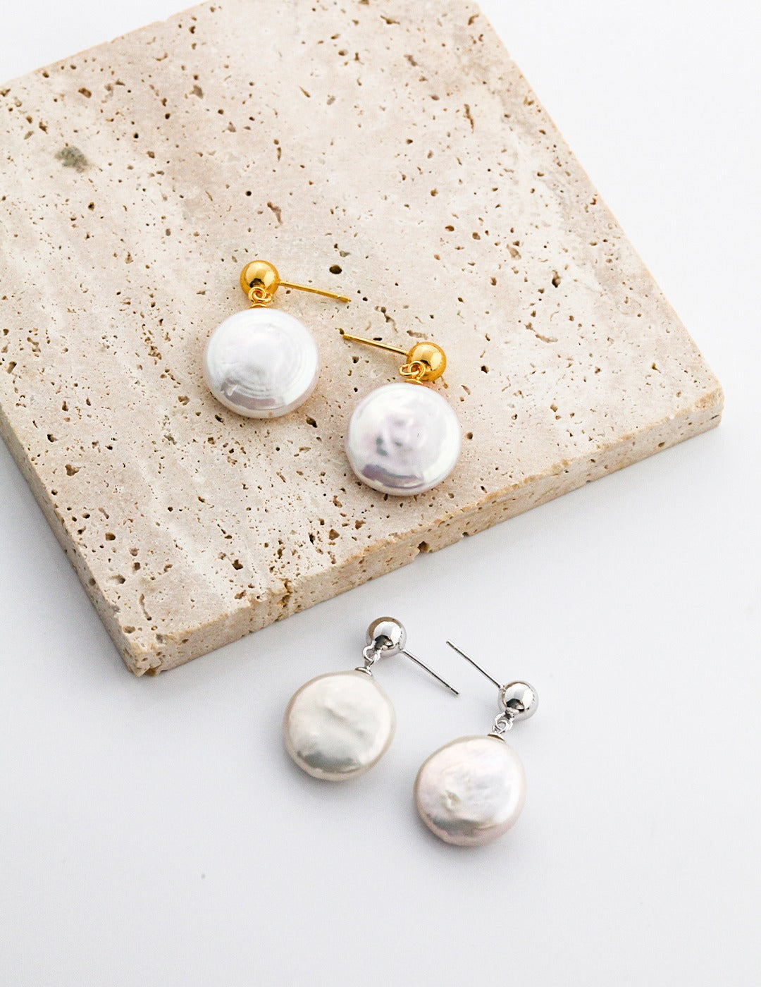 The Lumière Coin Pearl Drop Earrings | S925 Sterling Silver