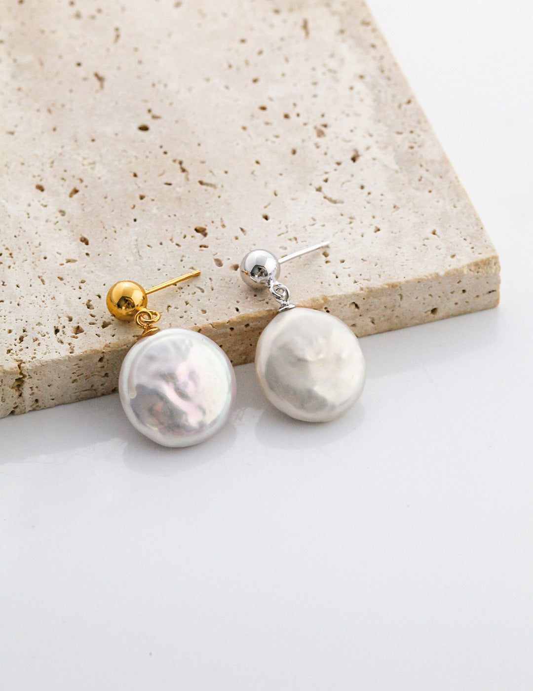The Lumière Coin Pearl Drop Earrings | S925 Sterling Silver