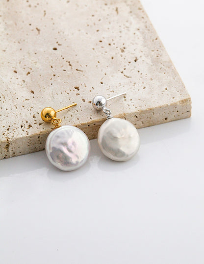 The Lumière Coin Pearl Drop Earrings | S925 Sterling Silver