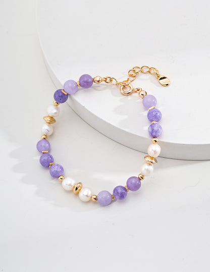 The Violette Amethyst & Pearl Beaded Bracelet | S925 Sterling Silver