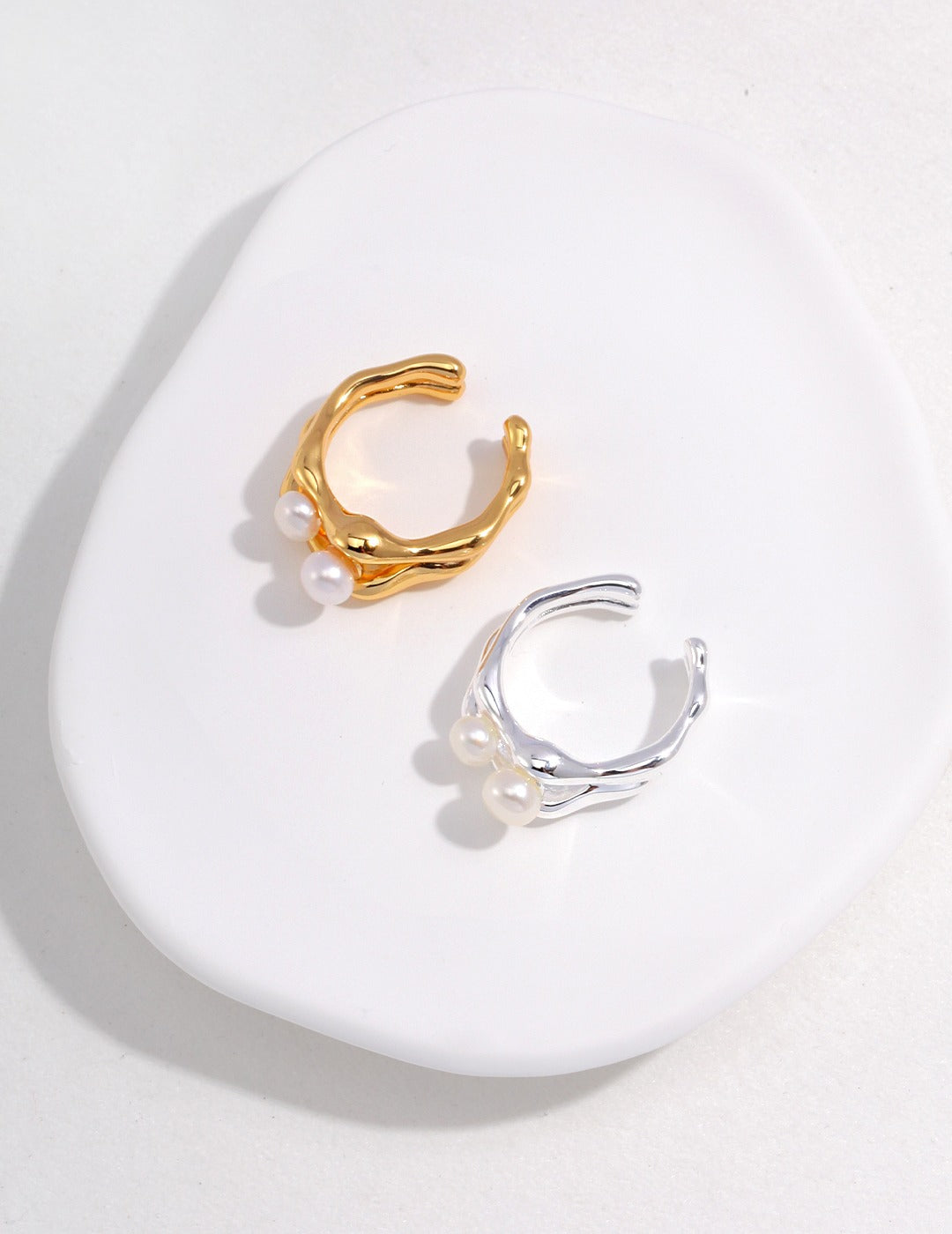The Ondine Dual Pearl Wave Ring | S925 Sterling Silver