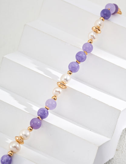 The Violette Amethyst & Pearl Beaded Bracelet | S925 Sterling Silver
