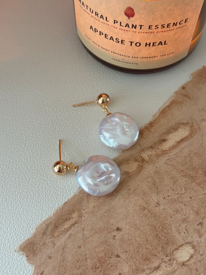 The Lumière Coin Pearl Drop Earrings | S925 Sterling Silver