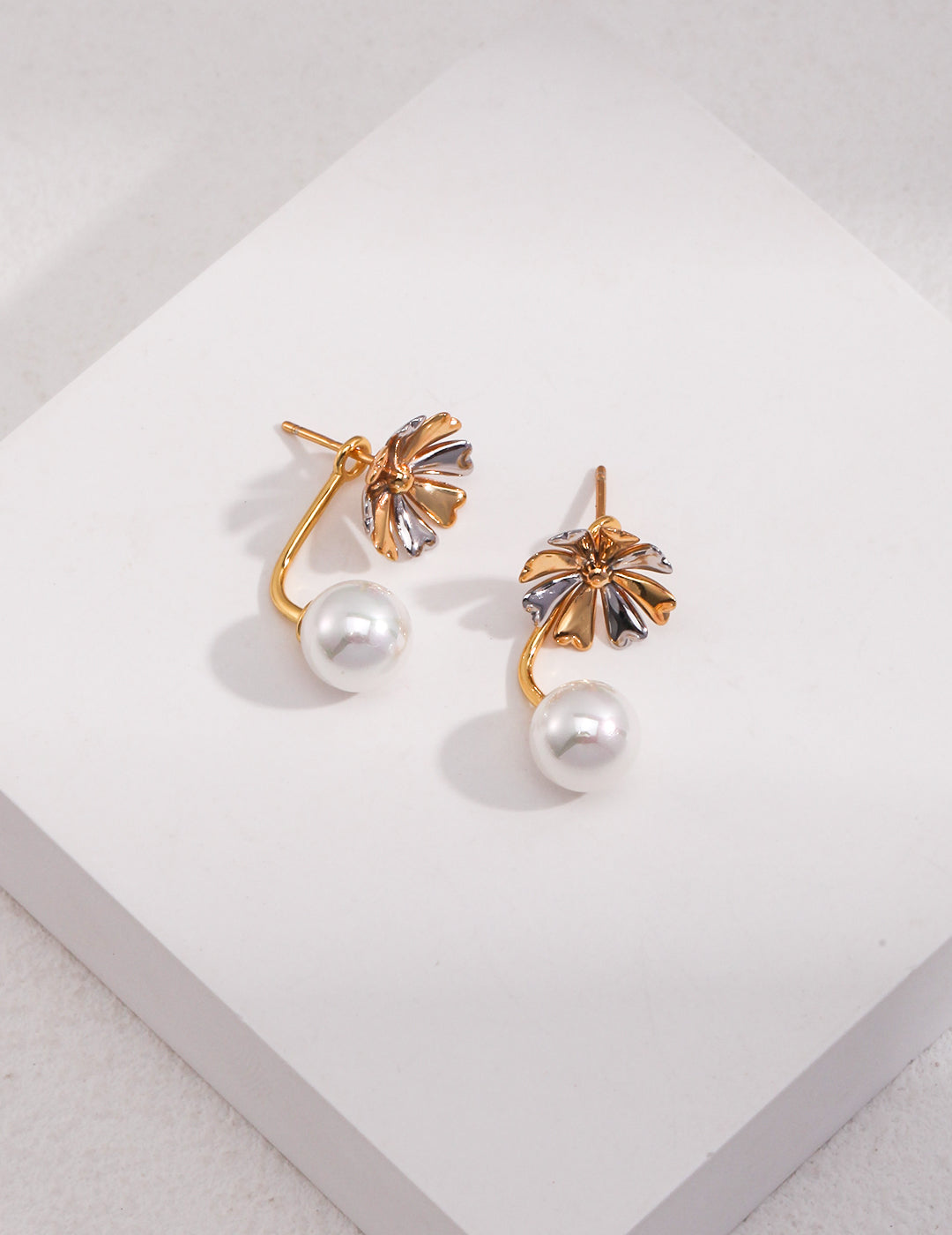 The Fleuriste Two-Tone Floral Pearl Jacket Earrings | S925 Sterling Silver