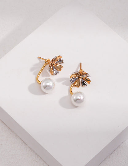 The Fleuriste Two-Tone Floral Pearl Jacket Earrings | S925 Sterling Silver