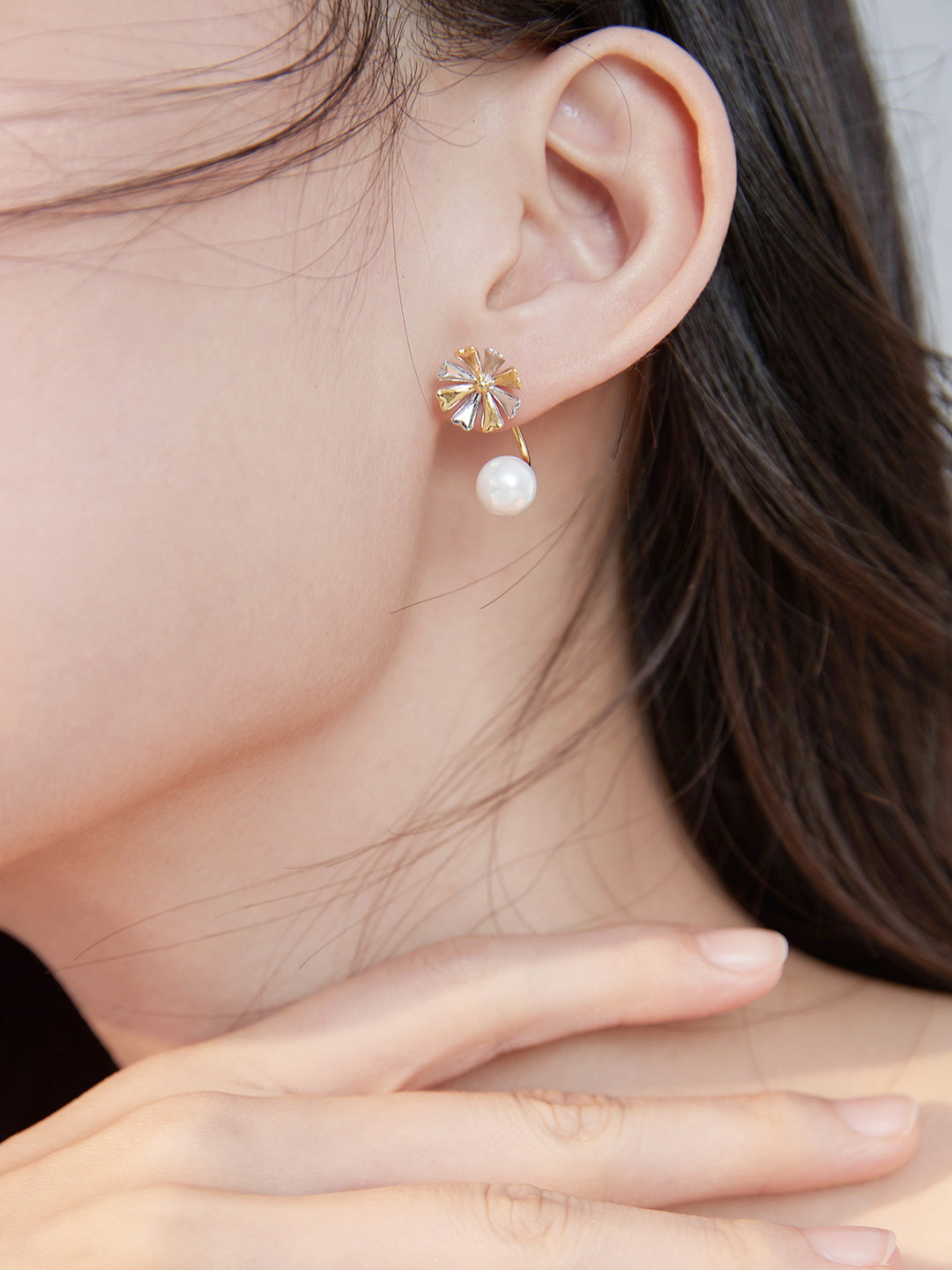 The Fleuriste Two-Tone Floral Pearl Jacket Earrings | S925 Sterling Silver