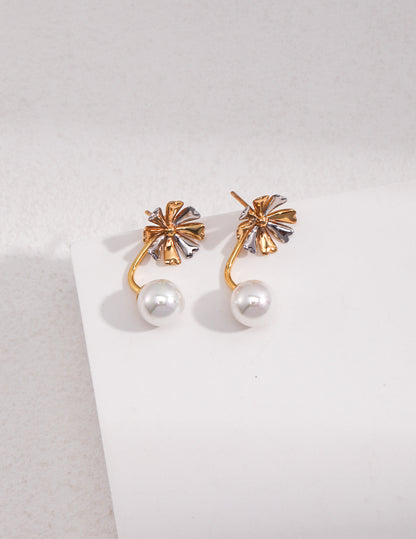 The Fleuriste Two-Tone Floral Pearl Jacket Earrings | S925 Sterling Silver