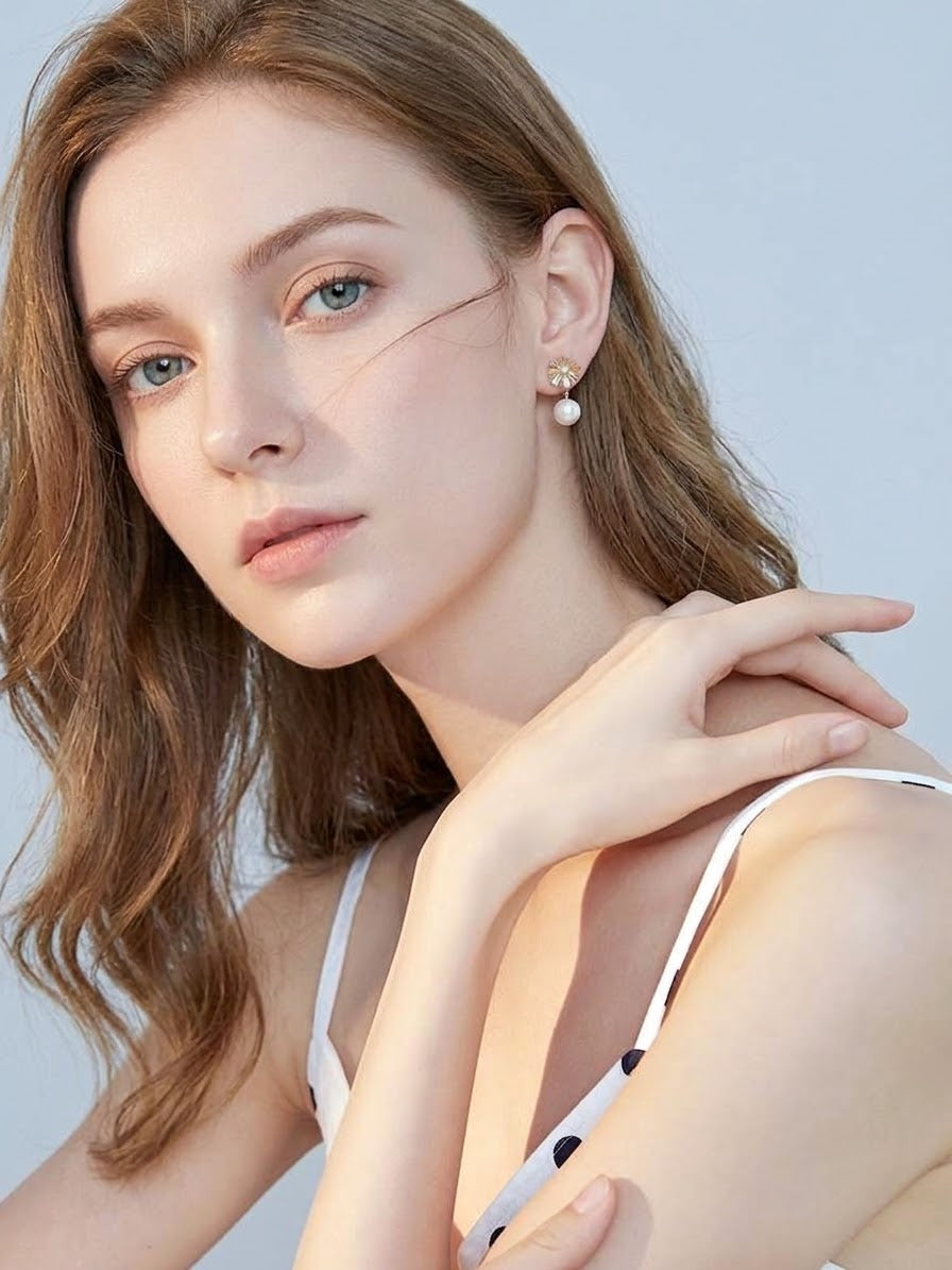 The Fleuriste Two-Tone Floral Pearl Jacket Earrings | S925 Sterling Silver