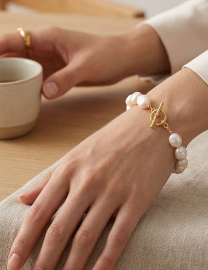 Baroque Freshwater Pearl Bracelet with Gold Toggle Clasp