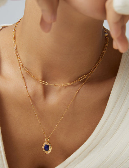 S925 Sterling Silver Vintage Lapis Lazuli Pendant Necklace