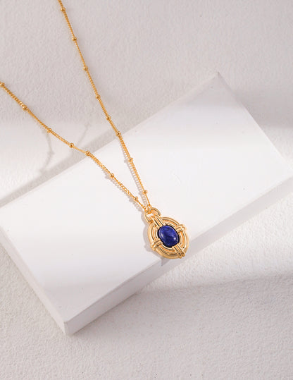 S925 Sterling Silver Vintage Lapis Lazuli Pendant Necklace