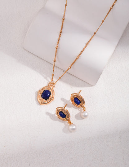 S925 Sterling Silver Vintage Lapis Lazuli Pendant Necklace