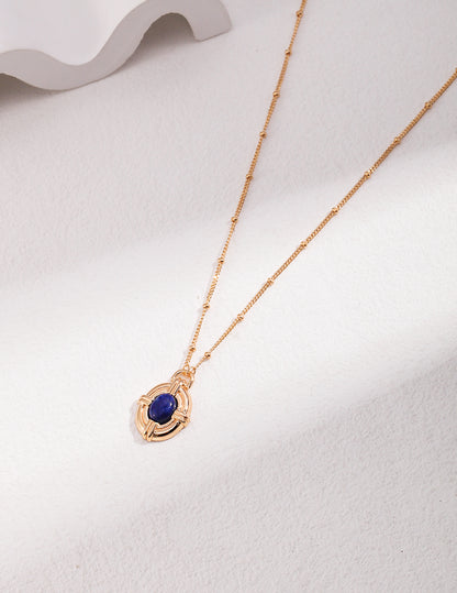S925 Sterling Silver Vintage Lapis Lazuli Pendant Necklace