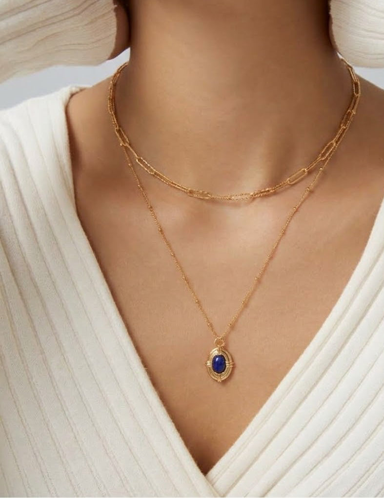S925 Sterling Silver Vintage Lapis Lazuli Pendant Necklace