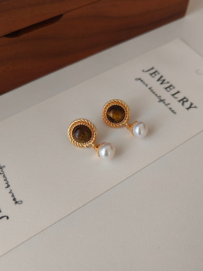 Tiger's Eye Pearl Earrings