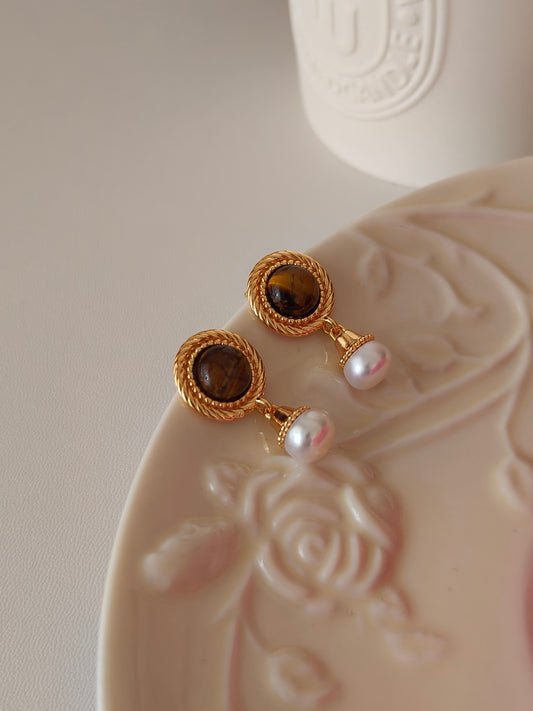 Tiger's Eye Pearl Earrings