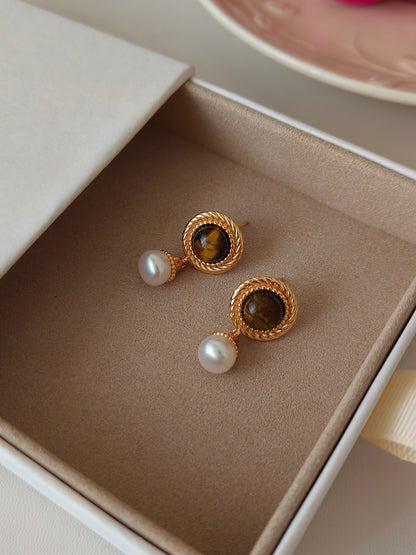 Tiger's Eye Pearl Earrings