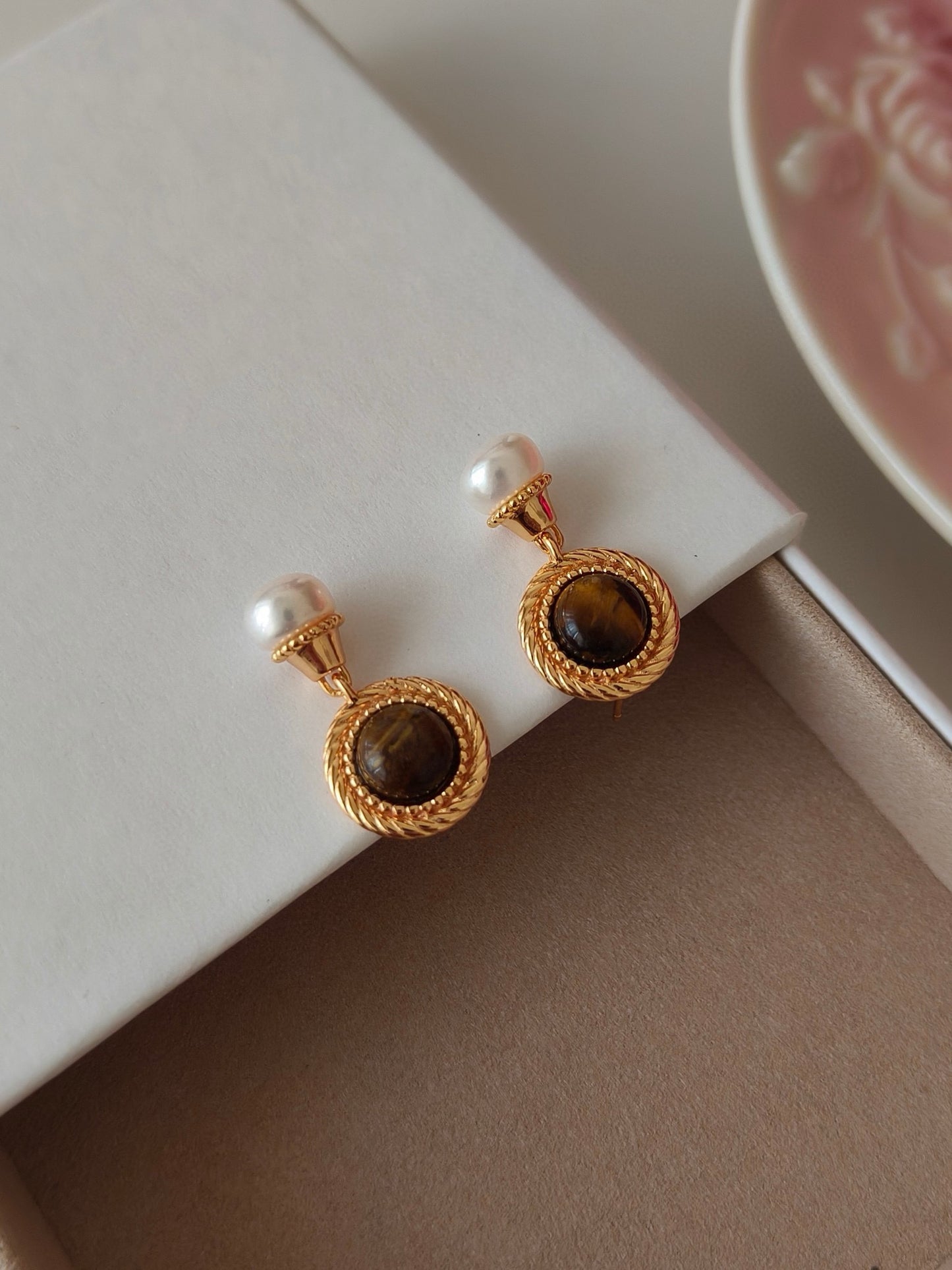 Tiger's Eye Pearl Earrings