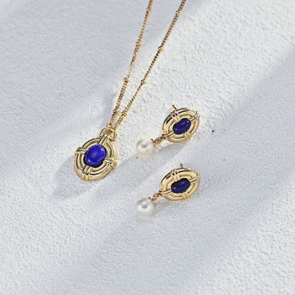 S925 Sterling Silver Vintage Lapis Lazuli Pendant Necklace