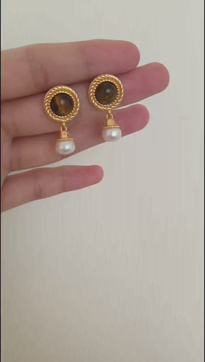 Tiger's Eye Pearl Earrings